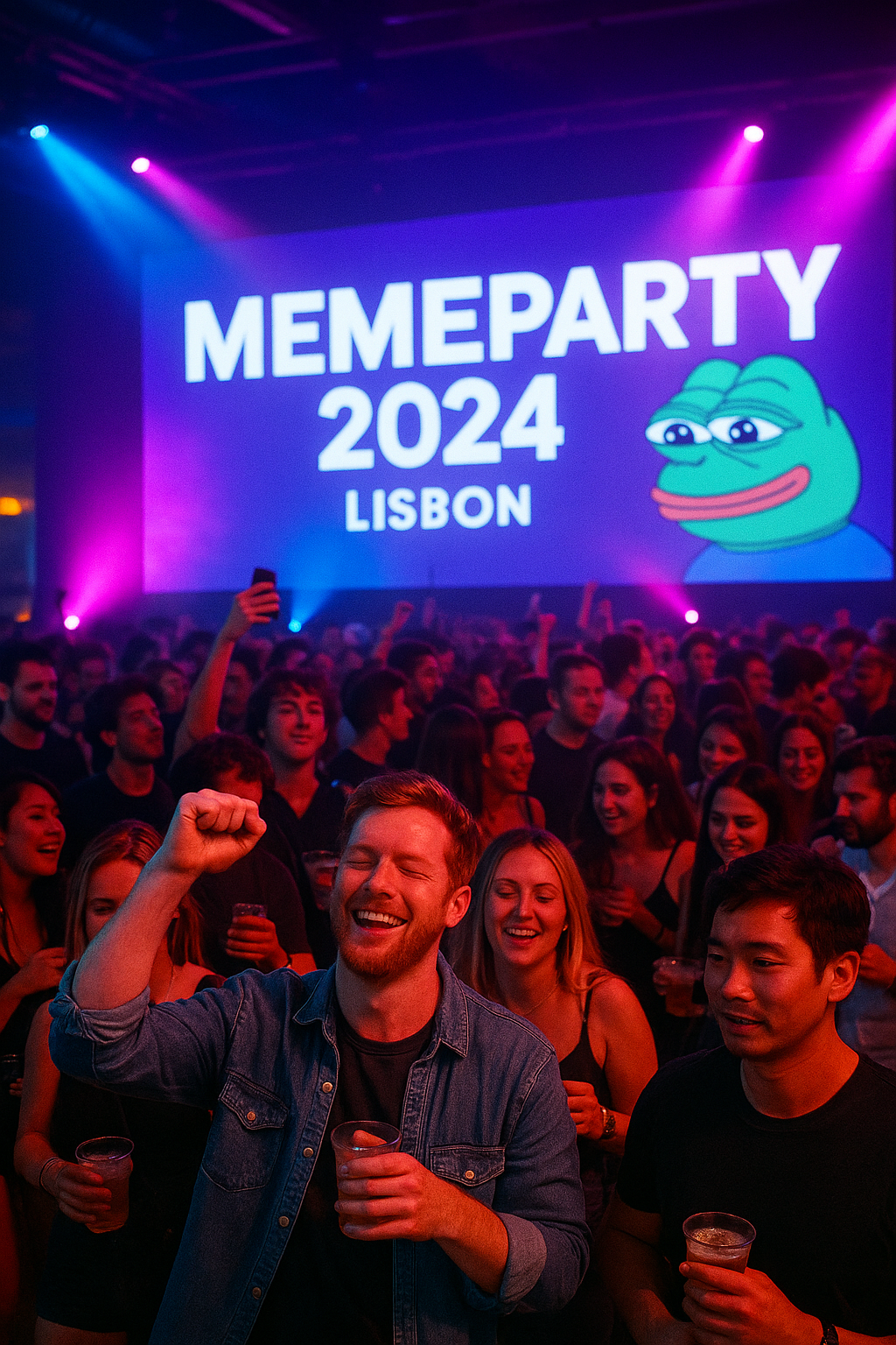 Lisbon Event - Crowd celebrating with Pepe meme